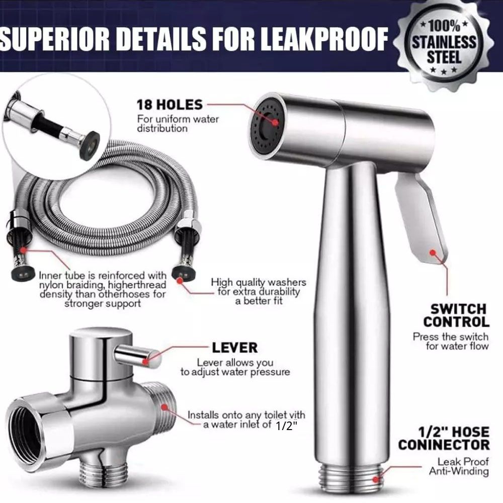Stainless Steel Douche Bidet Toilet Spray Shower Shattaf Diverter Kit Handheld