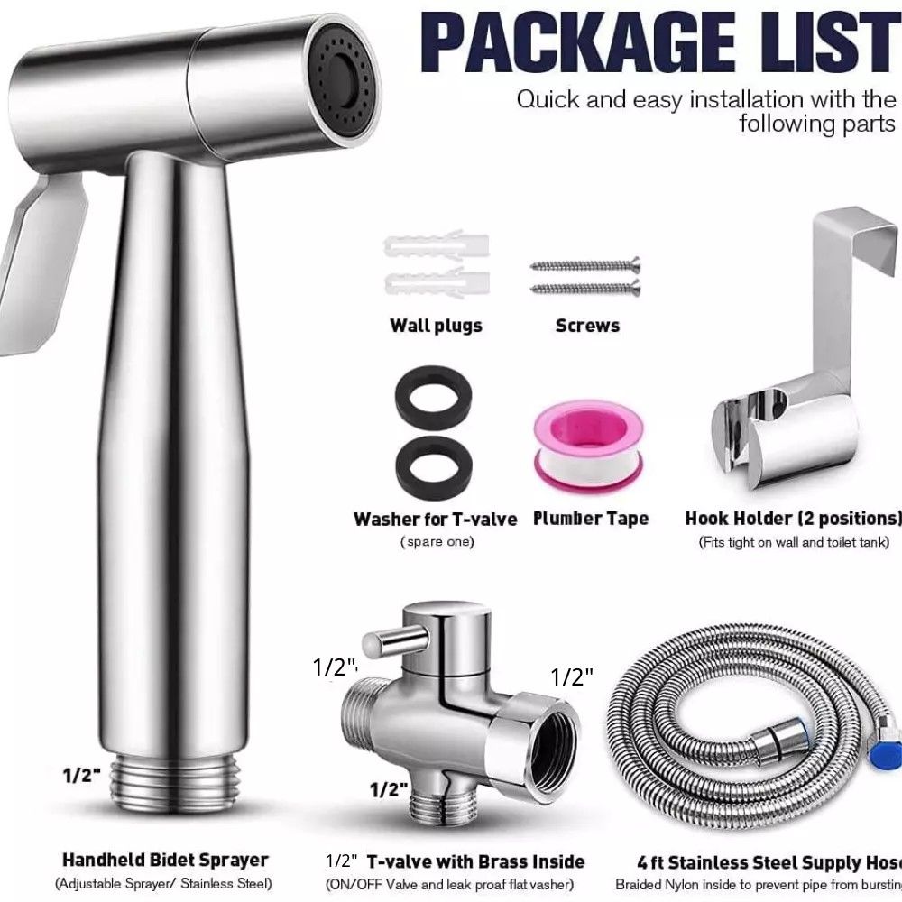 Stainless Steel Douche Bidet Toilet Spray Shower Shattaf Diverter Kit Handheld