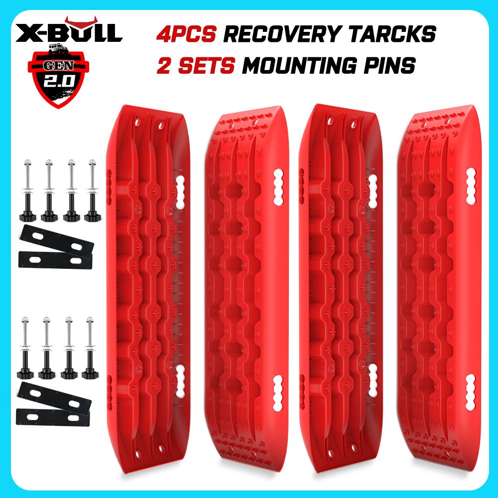 X-BULL Recovery tracks 10T 2 Pairs/ Sand tracks/ Mud tracks/  Mounting Bolts Pins Gen 2.0 -Red