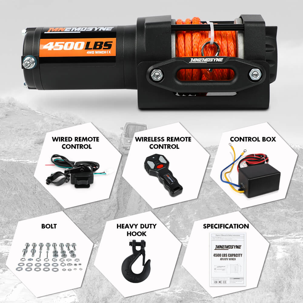 Electric Winch 4500lbs Winch Synthetic Rope Wireless Towing - V211-AUEB-MNEW002S