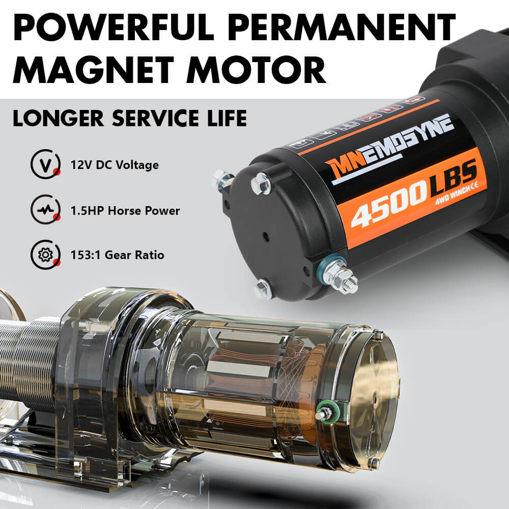 Electric Winch 4500lbs Winch Synthetic Rope Wireless Towing - V211-AUEB-MNEW002S