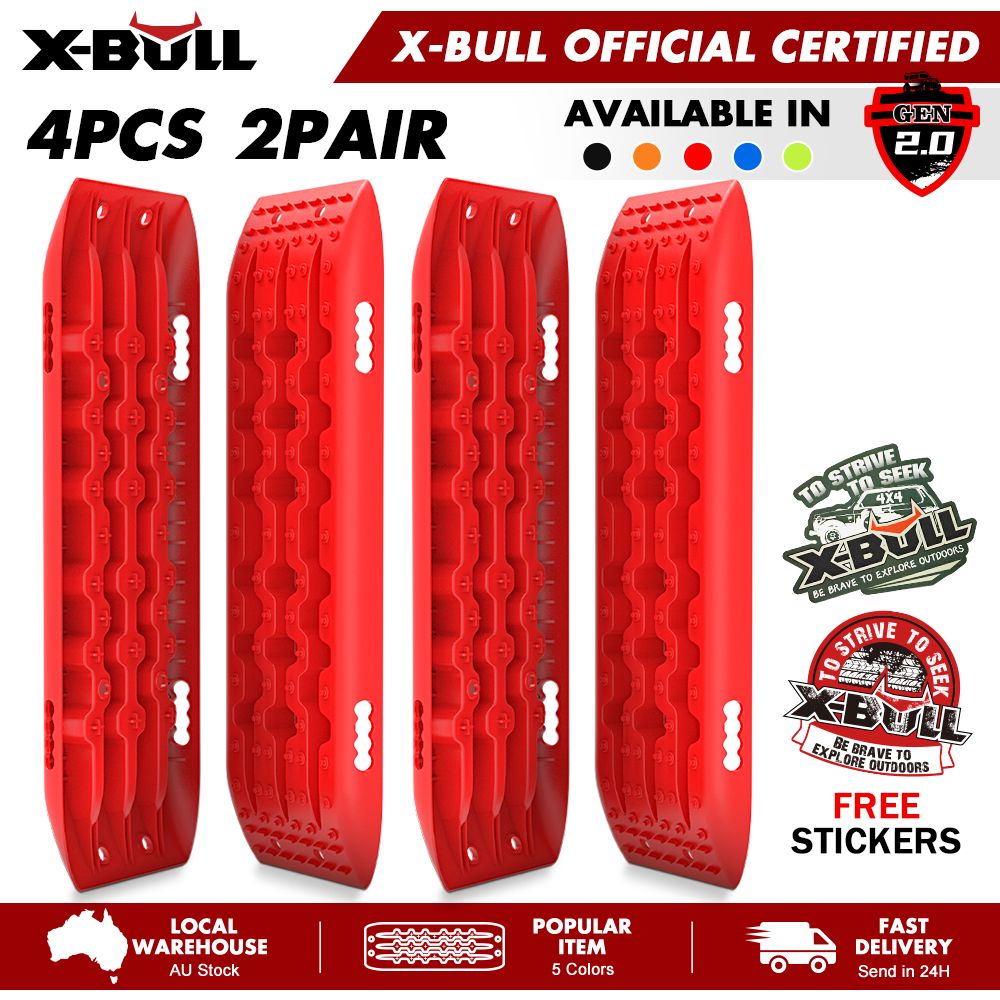 X-BULL Recovery tracks 10T Sand Mud Snow 2 pairs Offroad 4WD 4x4 2pc 91cm Gen 2.0 - red