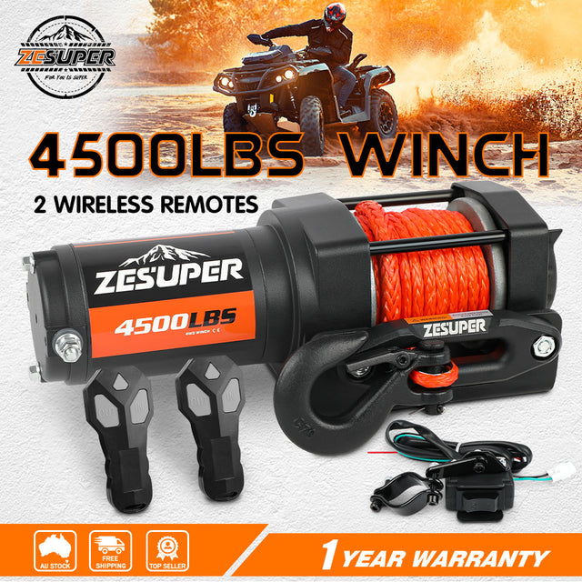4500lb Electric Winch 12V RemoteX2 Winch ATV Winch Kit Boat Winch UTV 4WD Black