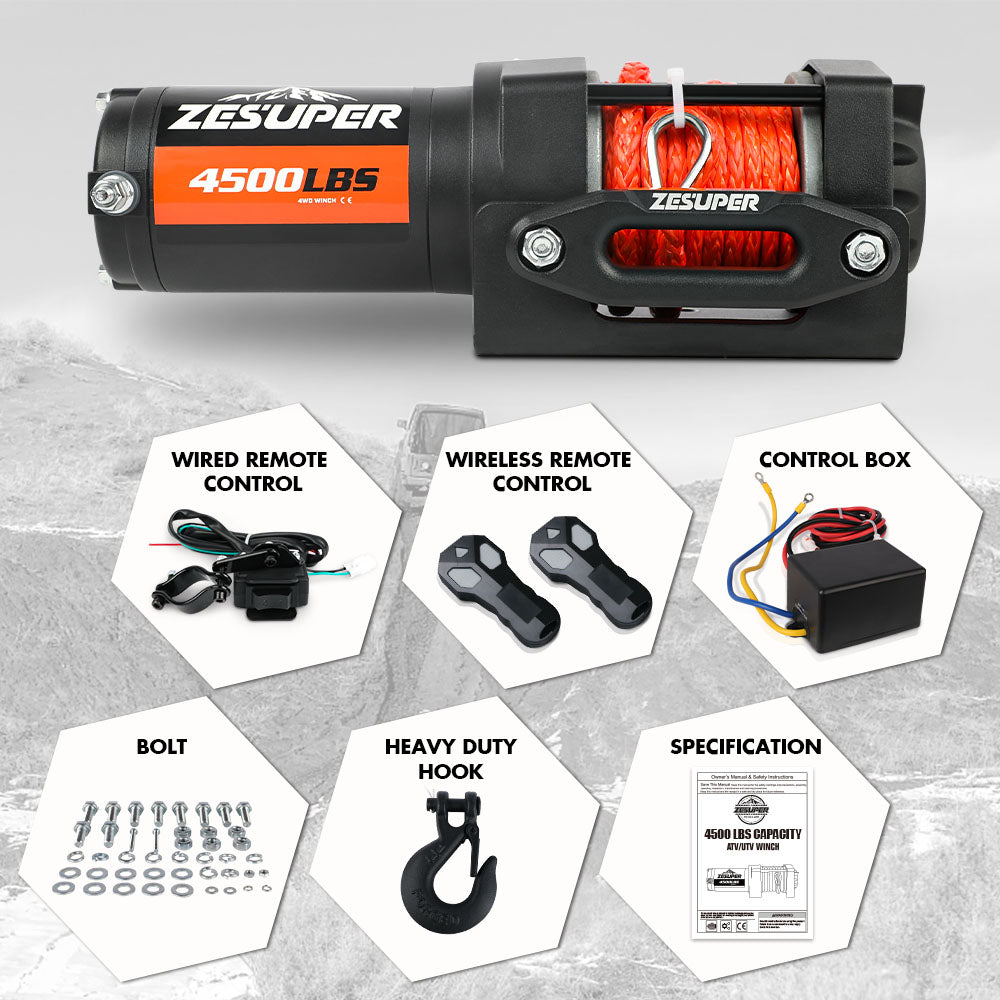 ZESUPER 4500lb Electric Winch 12V Synthetic Rope Boat Winch - V211-AUEB-ZEEW004N