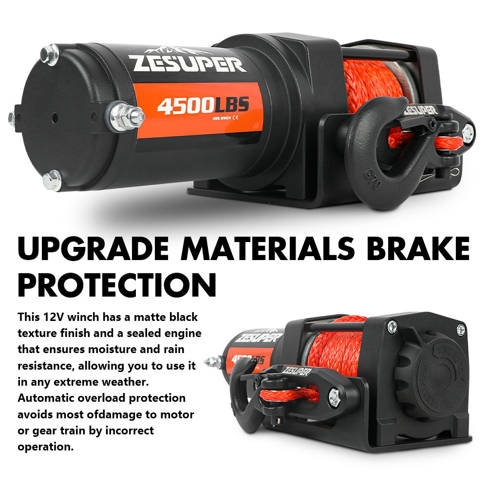 ZESUPER 4500lb Electric Winch 12V Synthetic Rope Boat Winch - V211-AUEB-ZEEW004N
