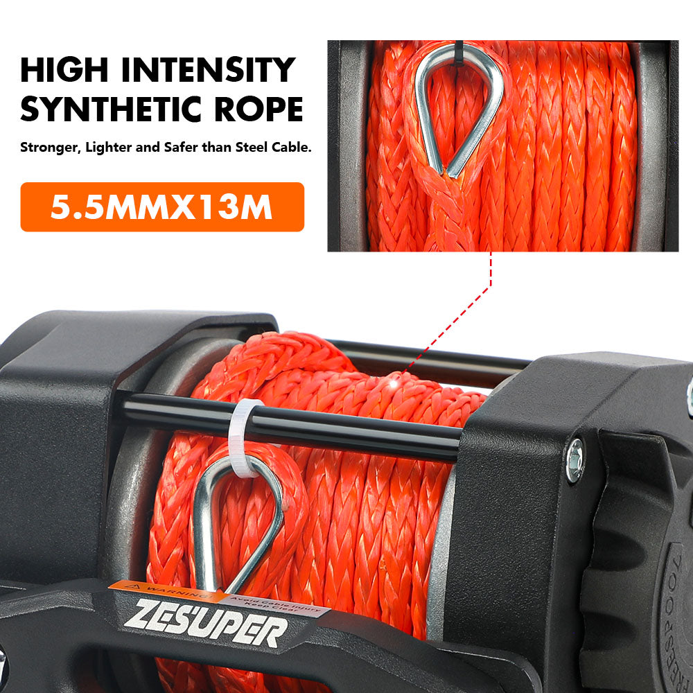 ZESUPER 4500lb Electric Winch 12V Synthetic Rope Boat Winch - V211-AUEB-ZEEW004N