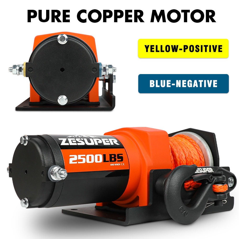 ZESUPER 12V Electric Winch 2500lbs Synthetic Rope Wireless Remote ATV UTV BOAT