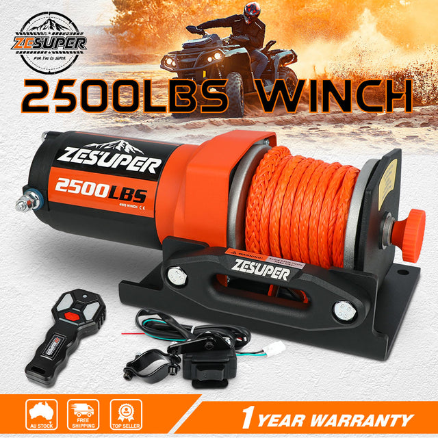 2500lbs Electric Winch Wireless Remote Synthetic Rope Remote Atv Utv Boat