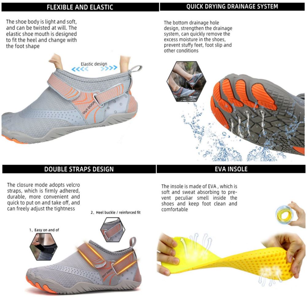 Men Women Water Shoes Barefoot Quick Dry Aqua Sports Shoes - Black EU42/US8