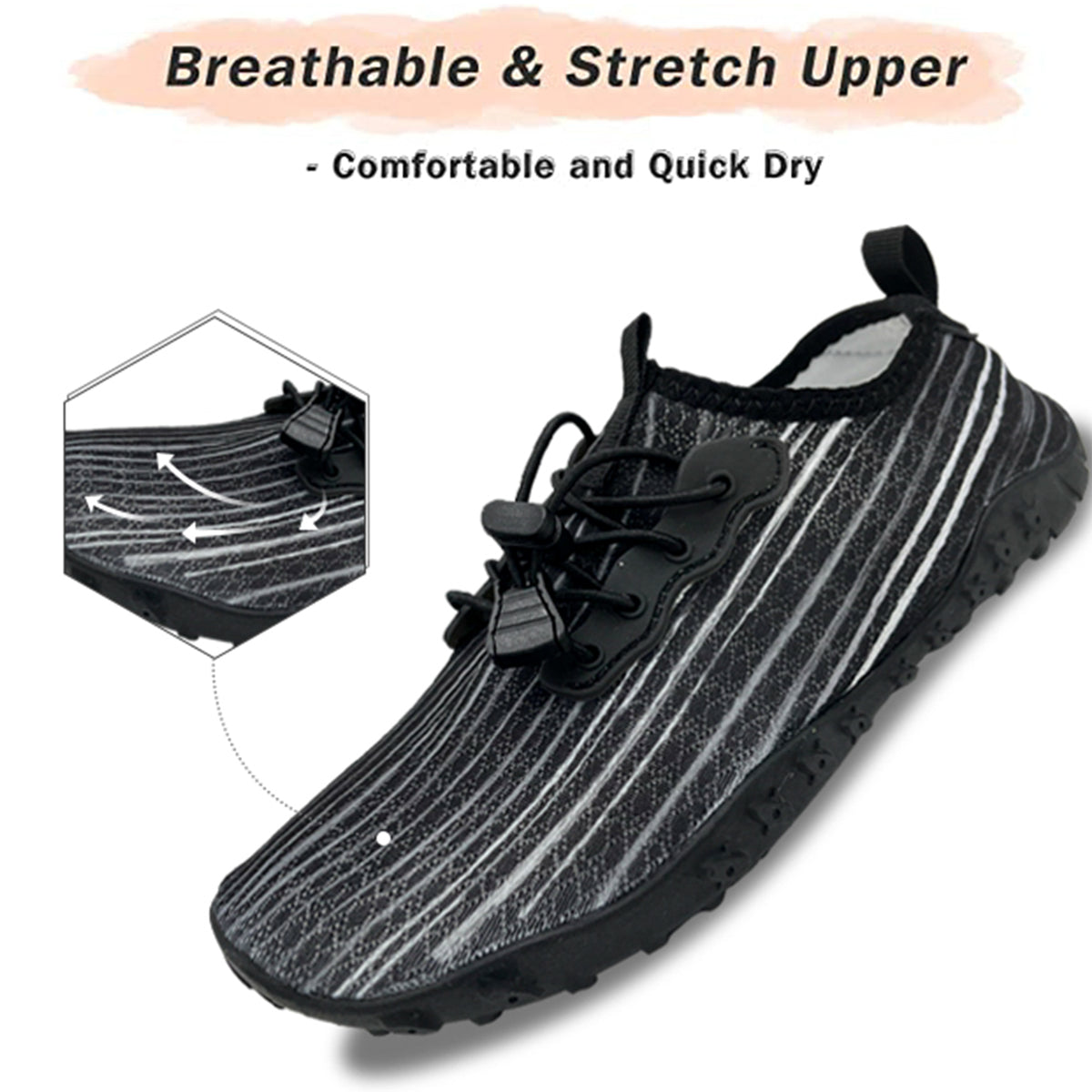 Water Shoes for Men and Women Soft Breathable Slip-on Aqua… - V213-05WS-A-G-BLK7