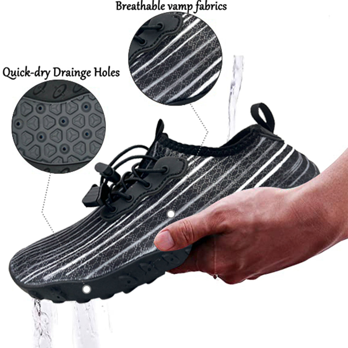 Water Shoes for Men and Women Soft Breathable Slip-on… - V213-05WS-A-G-BLK95
