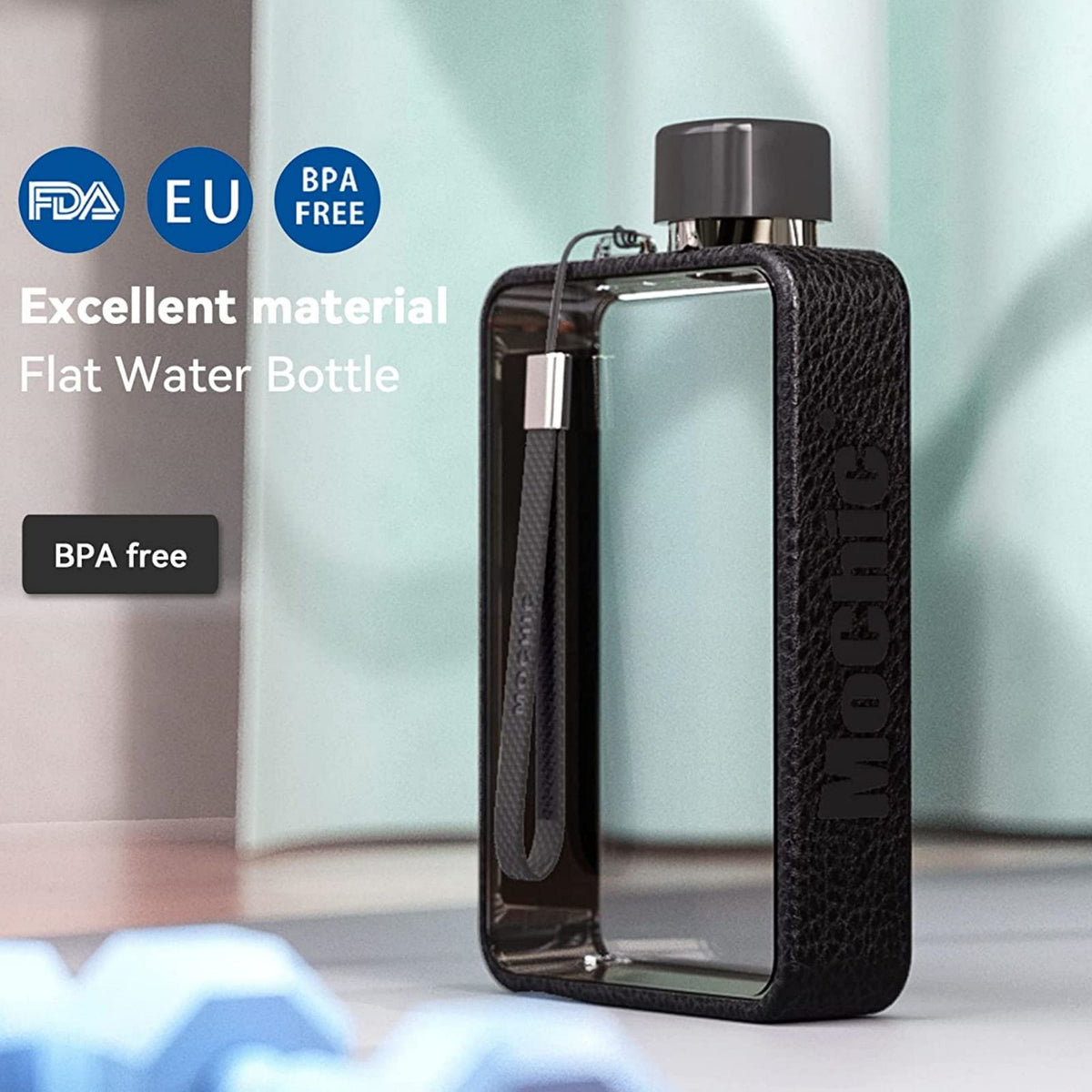 A5 Flat Water Bottle Travel Mug BPA Free Water Bottle (Grey)