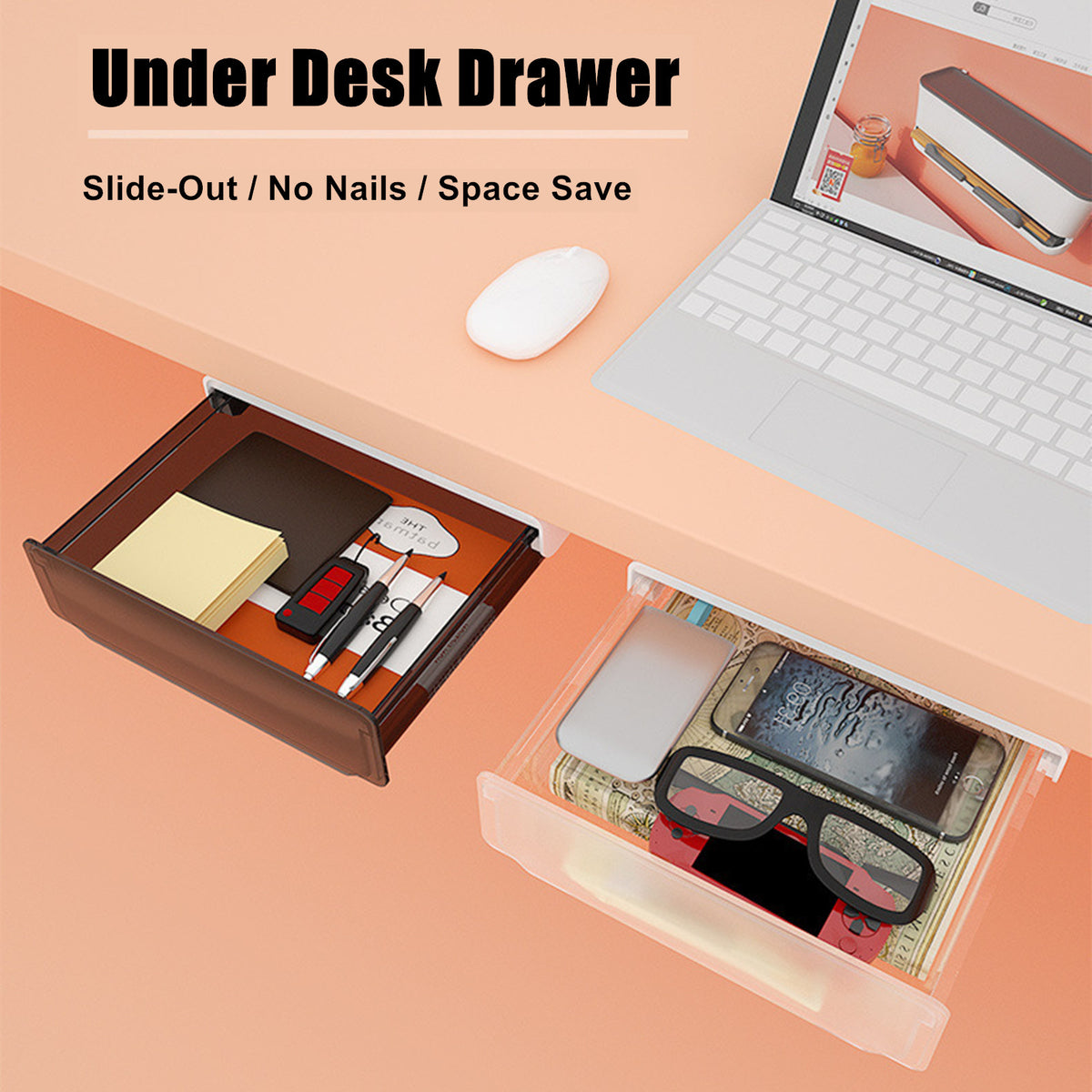 Under Desk Drawer Slide - out Large Office Organizers and - Small Black