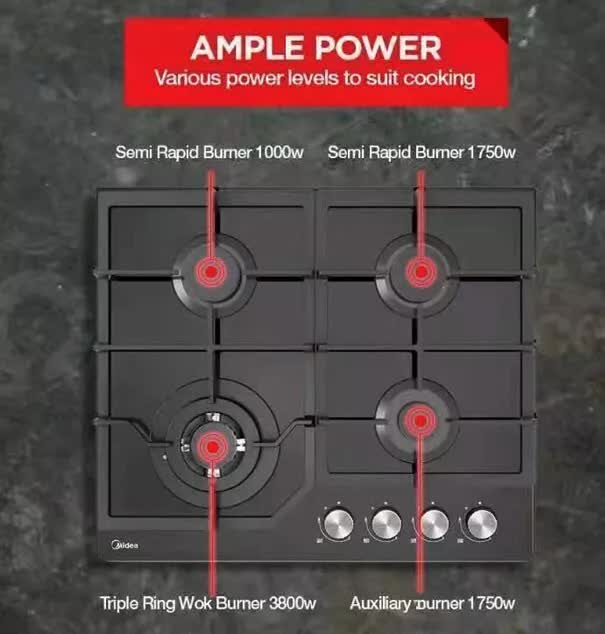 Gas Glass Cooktop 60cm Black