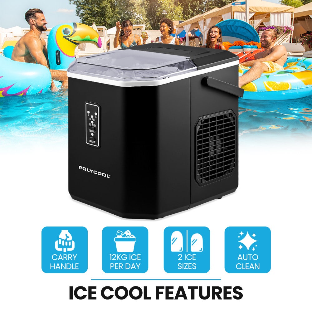 POLYCOOL Portable Ice Maker Machine, Automatic, 12kg/day, Auto Clean, w - 052889