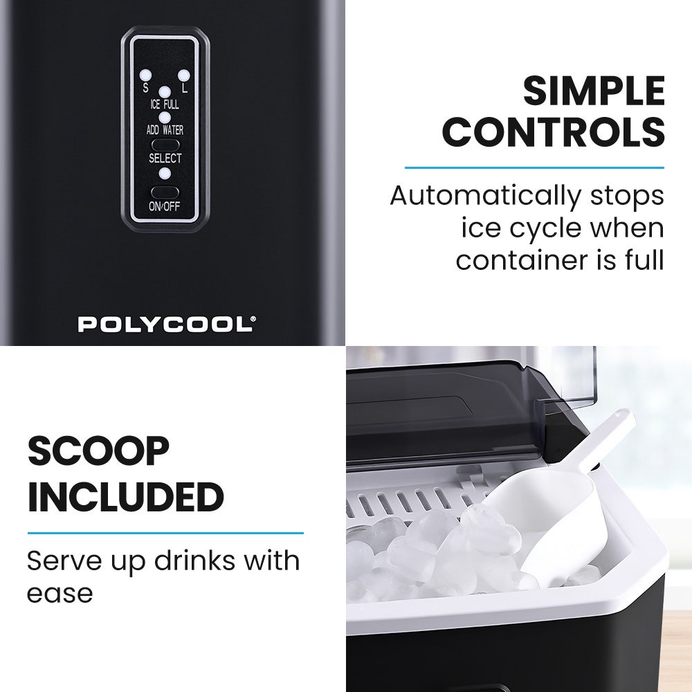 POLYCOOL Portable Ice Maker Machine, Automatic, 12kg/day, Auto Clean, w - 052889