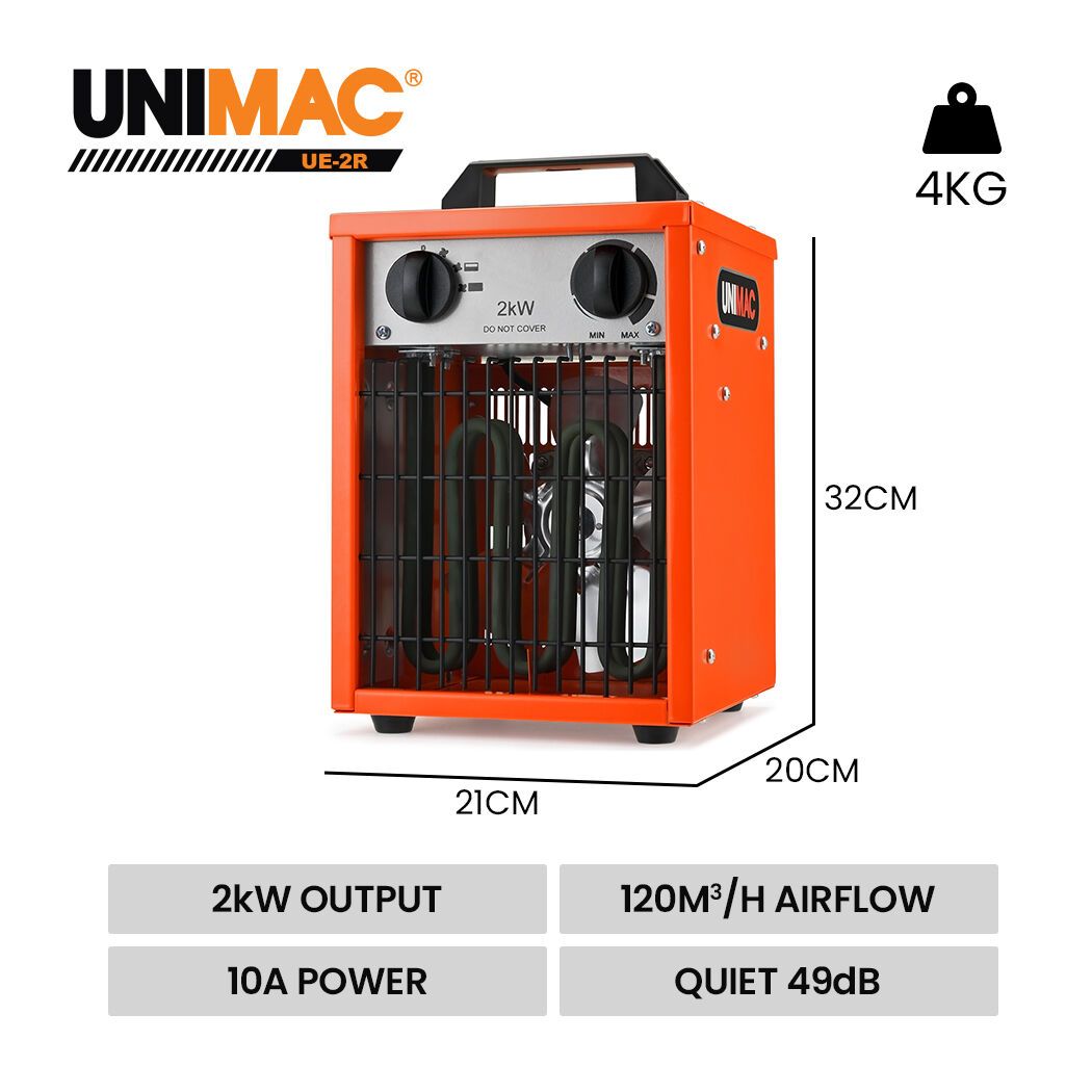 UNIMAC 2kW Industrial Electric Fan Heater, 2 Heat Settings, - V219-HEACHTUM4XRA