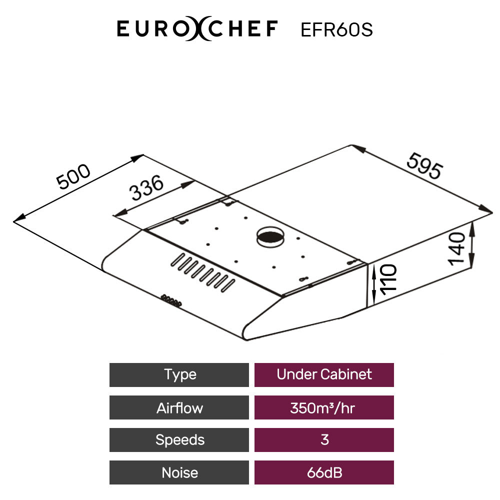 EUROCHEF 60cm Fixed Stainless Steel Rangehood 3-Speed EFR60S - 436360