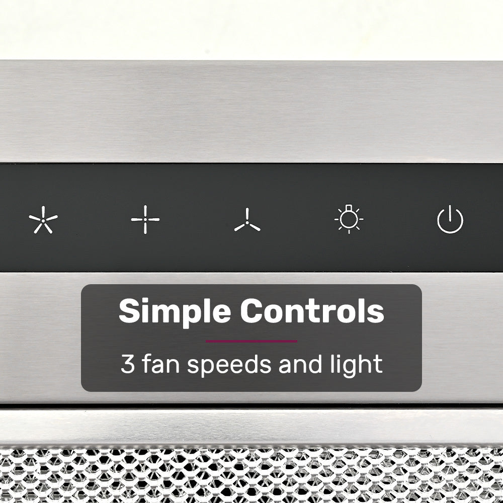 EUROCHEF 60cm Undermount Rangehood Silver, Quiet 3-Speed, 3-Layer Dishwashable