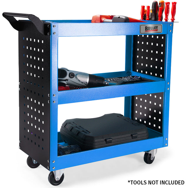 Bullet 3-Tier Steel Tool Trolley Pegboard Blue