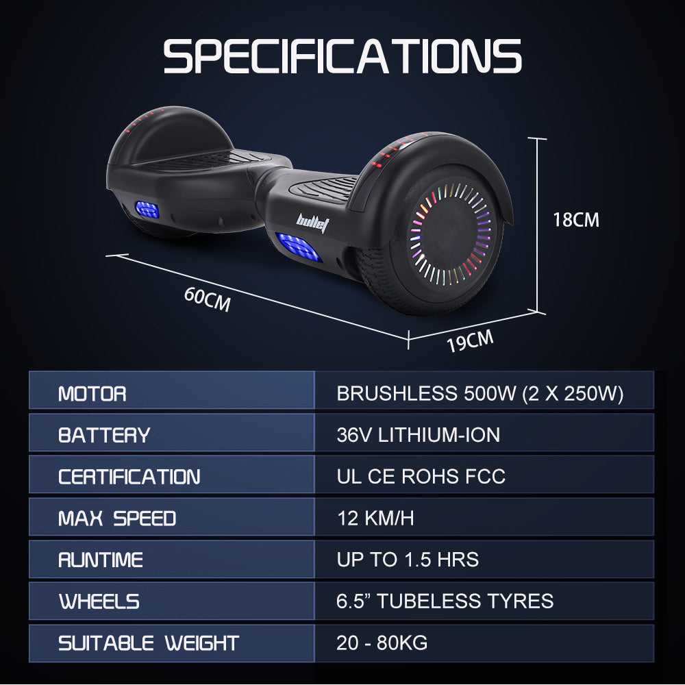 BULLET SX-2000 Hoverboard Scooter 500W UL Certified Black - 374101