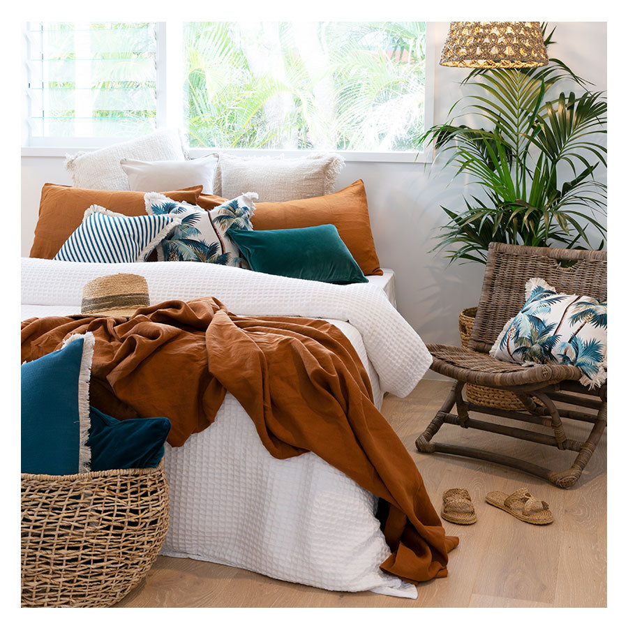 Cushion Cover - Coastal Fringe Natural - Palm Trees Natural - 35cm x 50cm