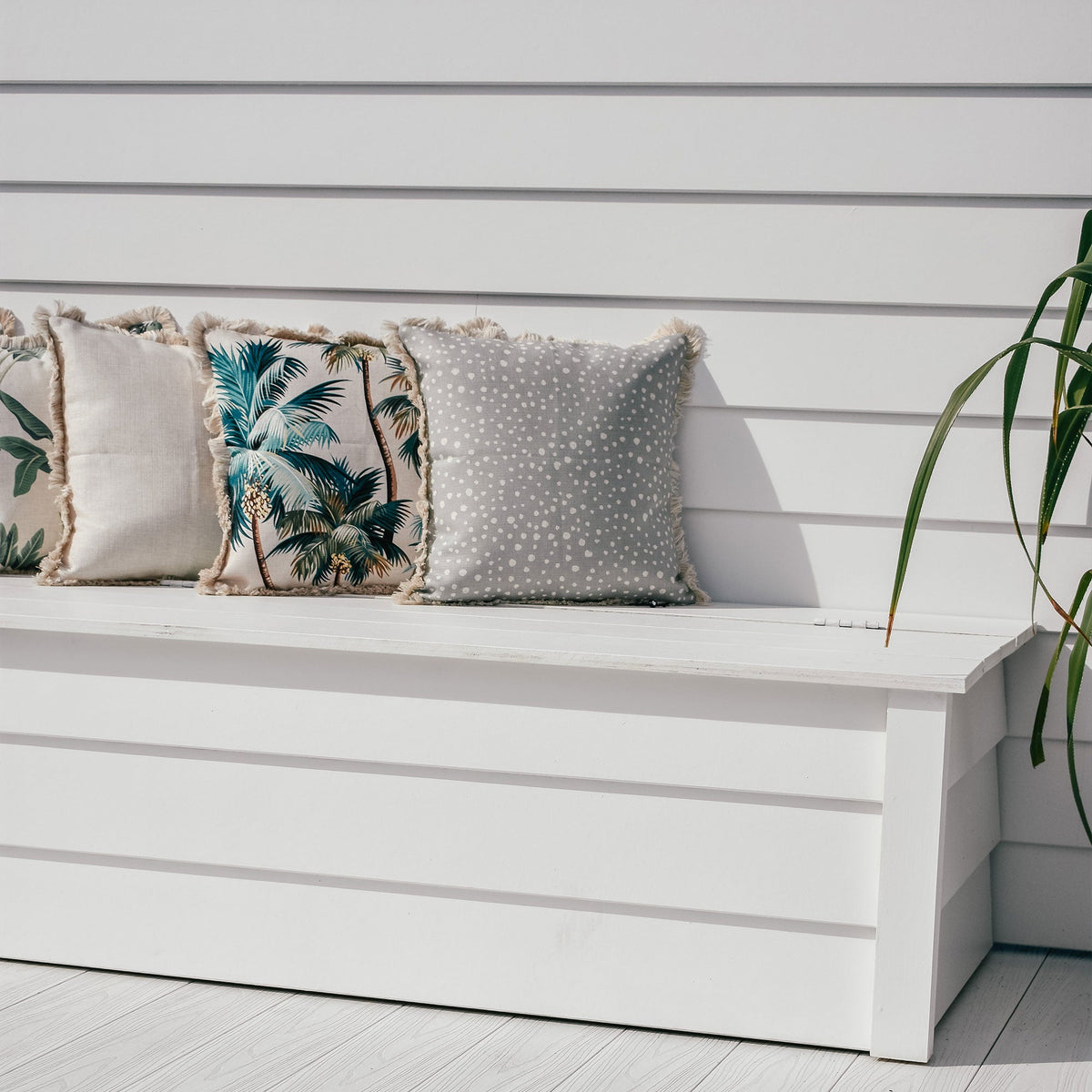 Cushion Cover - Coastal Fringe Natural - Palm Trees Natural - 45cm x 45cm