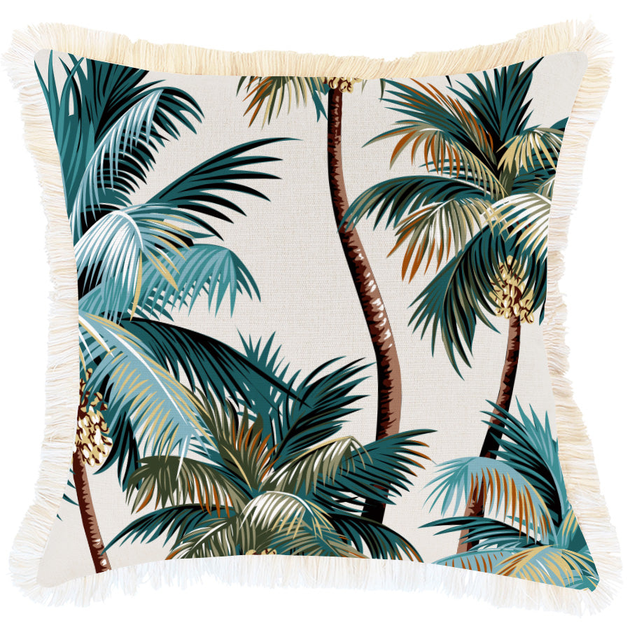 Cushion Cover - Coastal Fringe Natural - Palm Trees Natural - 45cm x 45cm