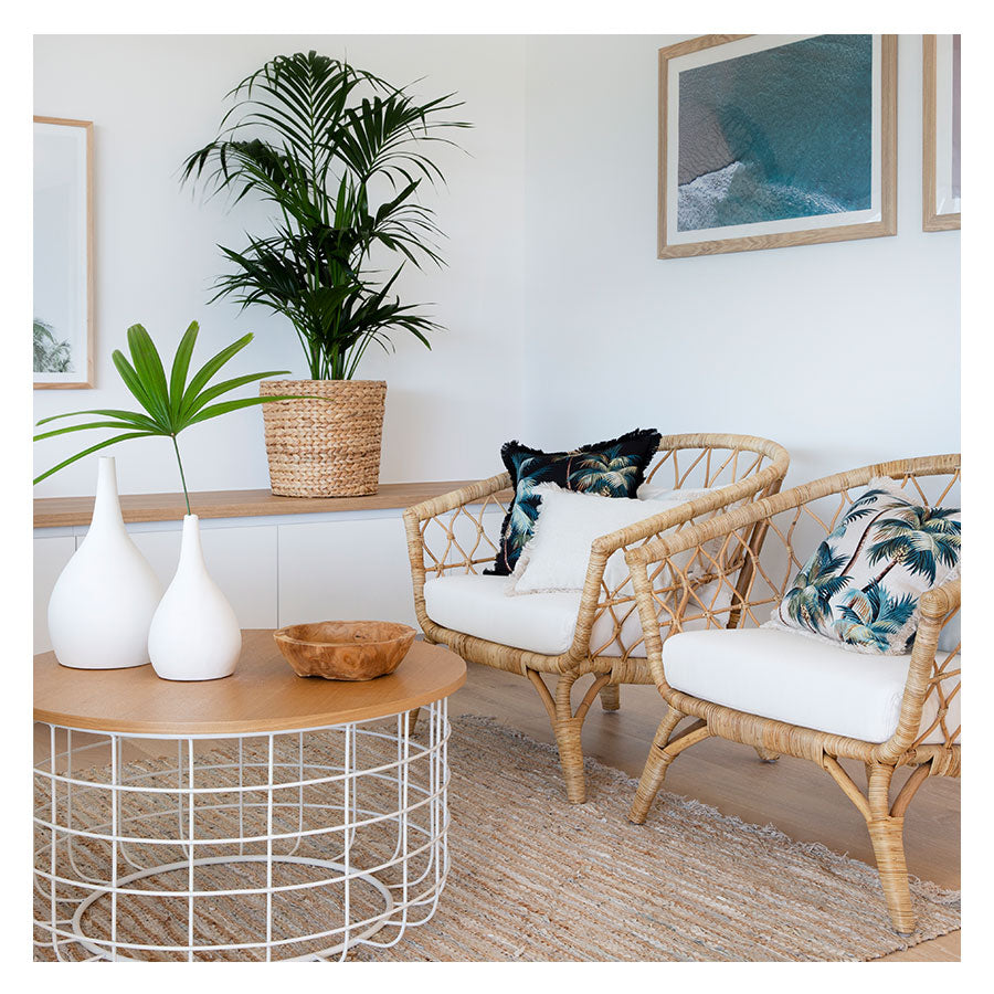 Cushion Cover - Coastal Fringe Natural - Palm Trees Natural - 45cm x 45cm