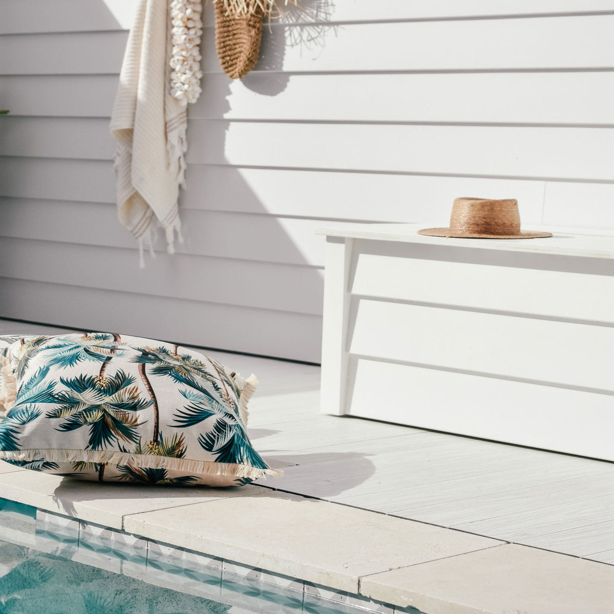 Cushion Cover - Coastal Fringe Natural - Palm Trees Natural - 60cm x 60cm