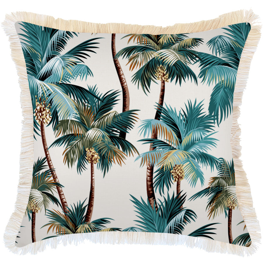Cushion Cover - Coastal Fringe Natural - Palm Trees Natural - 60cm x 60cm