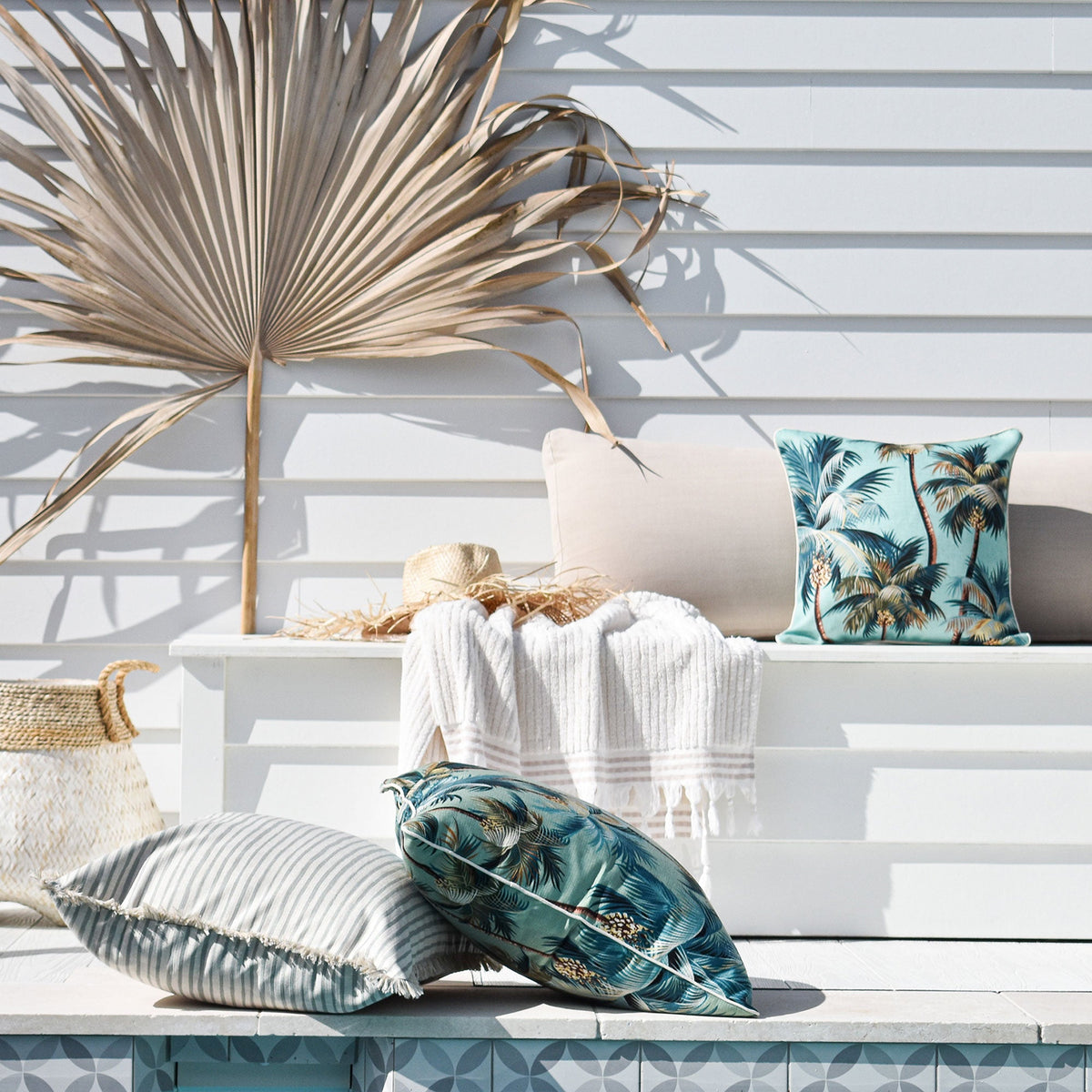 Cushion Cover - With Piping - Palm Trees Lagoon - 60cm x 60cm
