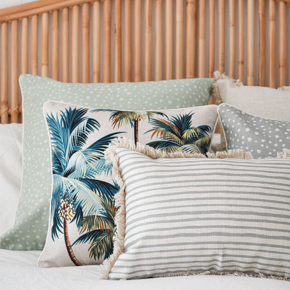 Cushion Cover - With Piping - Palm Trees Natural - 45cm x 45cm