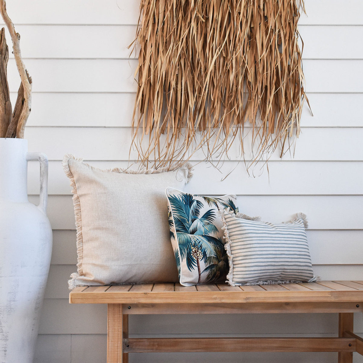 Cushion Cover - With Piping - Palm Trees Natural - 45cm x 45cm