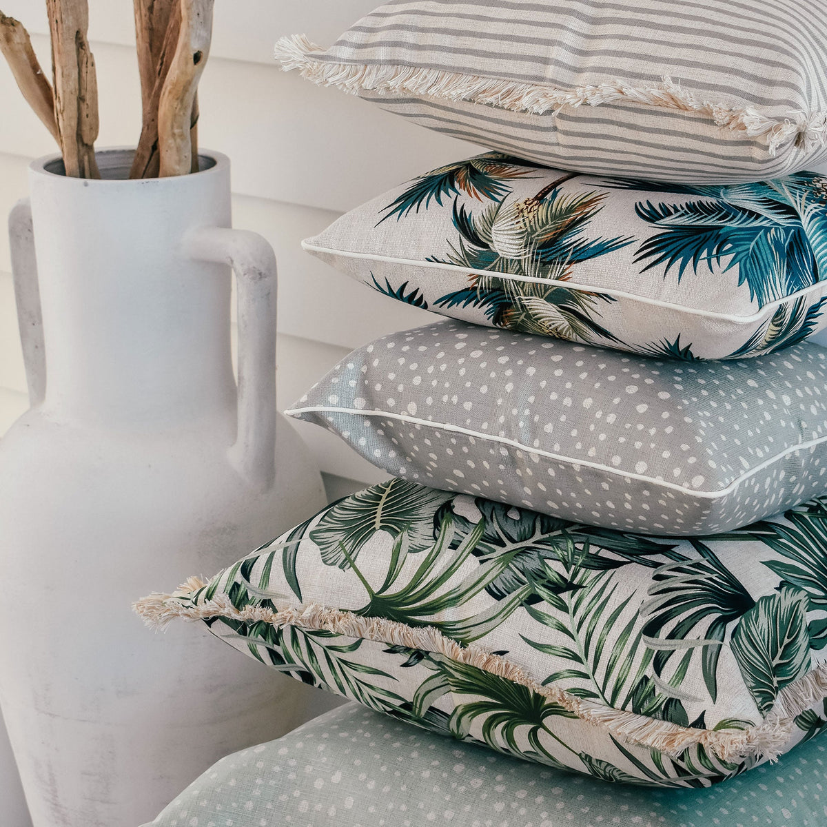 Cushion Cover - With Piping - Palm Trees Natural - 45cm x 45cm