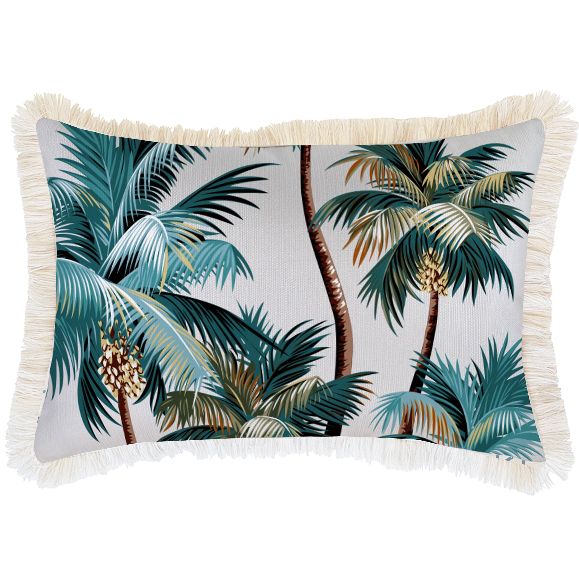 Cushion Cover - Coastal Fringe Natural - Palm Trees White - 35cm x 50cm