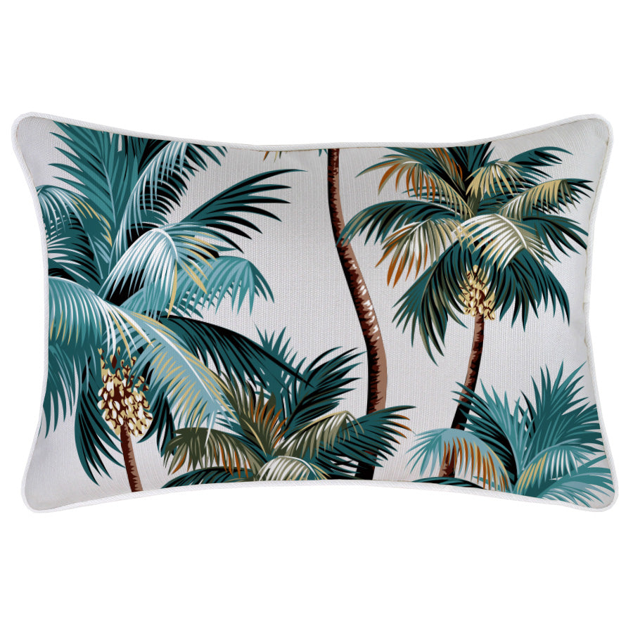 Cushion Cover - With Piping - Palm Trees White - 35cm x 50cm