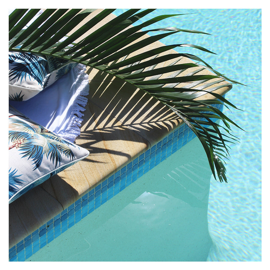 Cushion Cover - With Piping - Palm Trees White - 35cm x 50cm