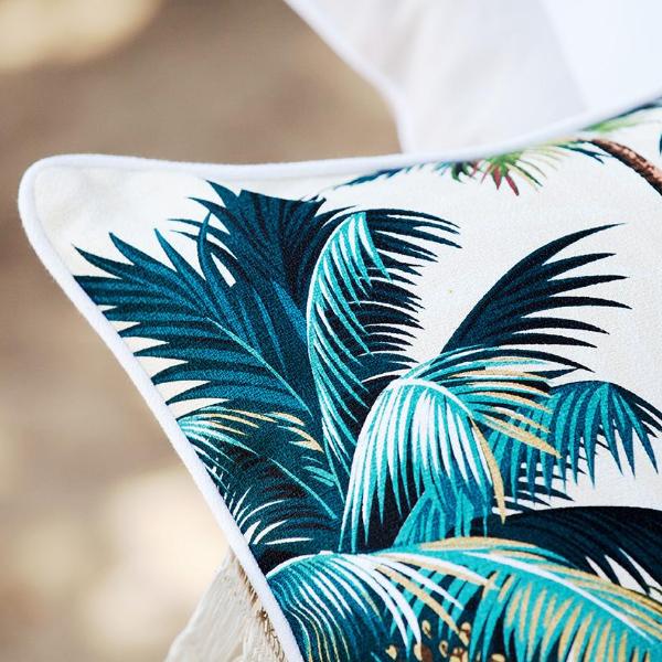 Cushion Cover - With Piping - Palm Trees White - 35cm x 50cm