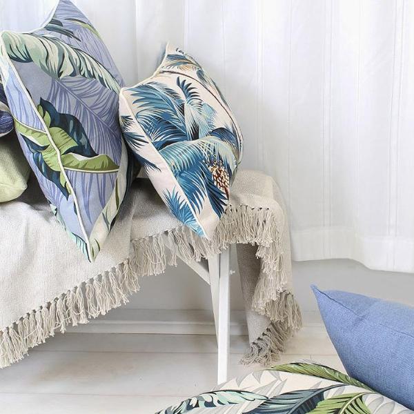 Cushion Cover - With Piping - Palm Trees White - 35cm x 50cm