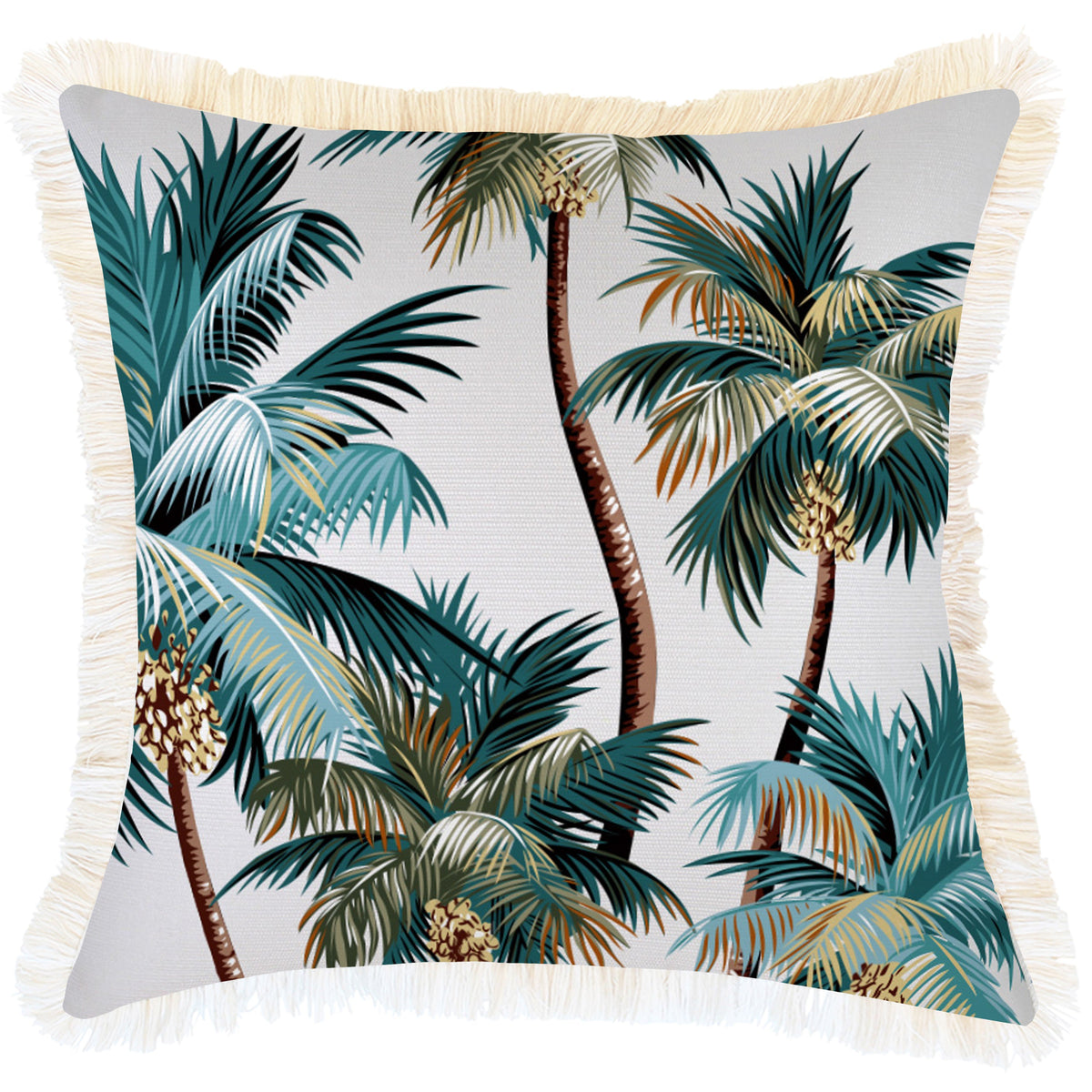 Cushion Cover - Coastal Fringe Natural - Palm Trees White - 45cm x 45cm