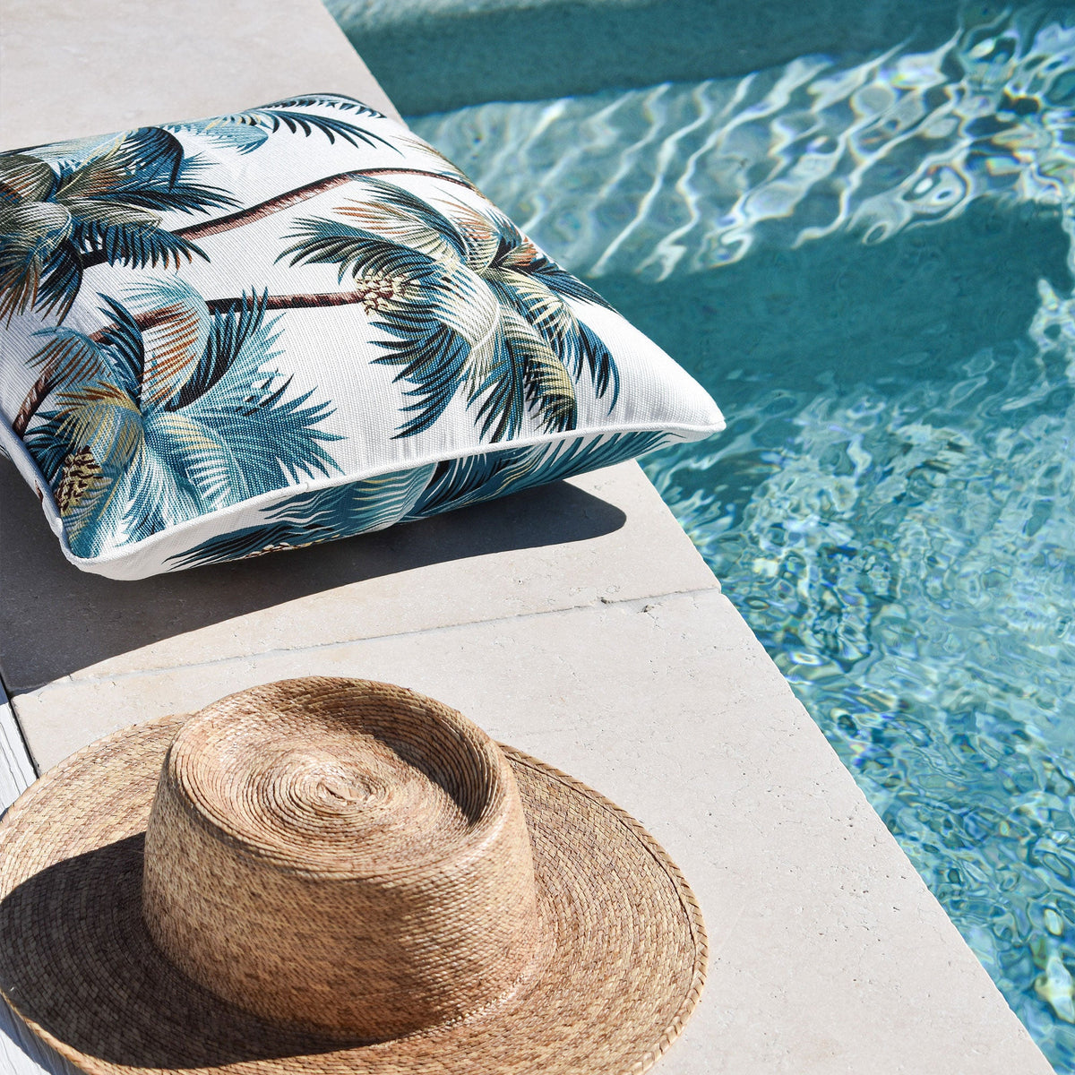Cushion Cover - With Piping - Palm Trees White - 45cm x 45cm