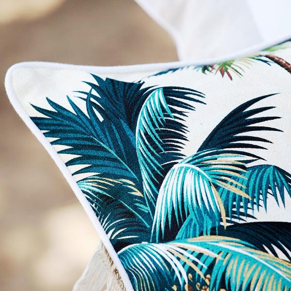 Cushion Cover - With Piping - Palm Trees White - 45cm x 45cm