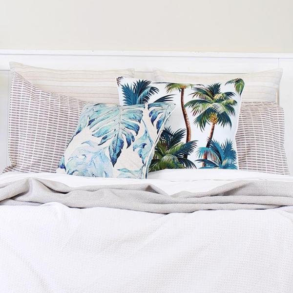 Cushion Cover - With Piping - Palm Trees White - 45cm x 45cm