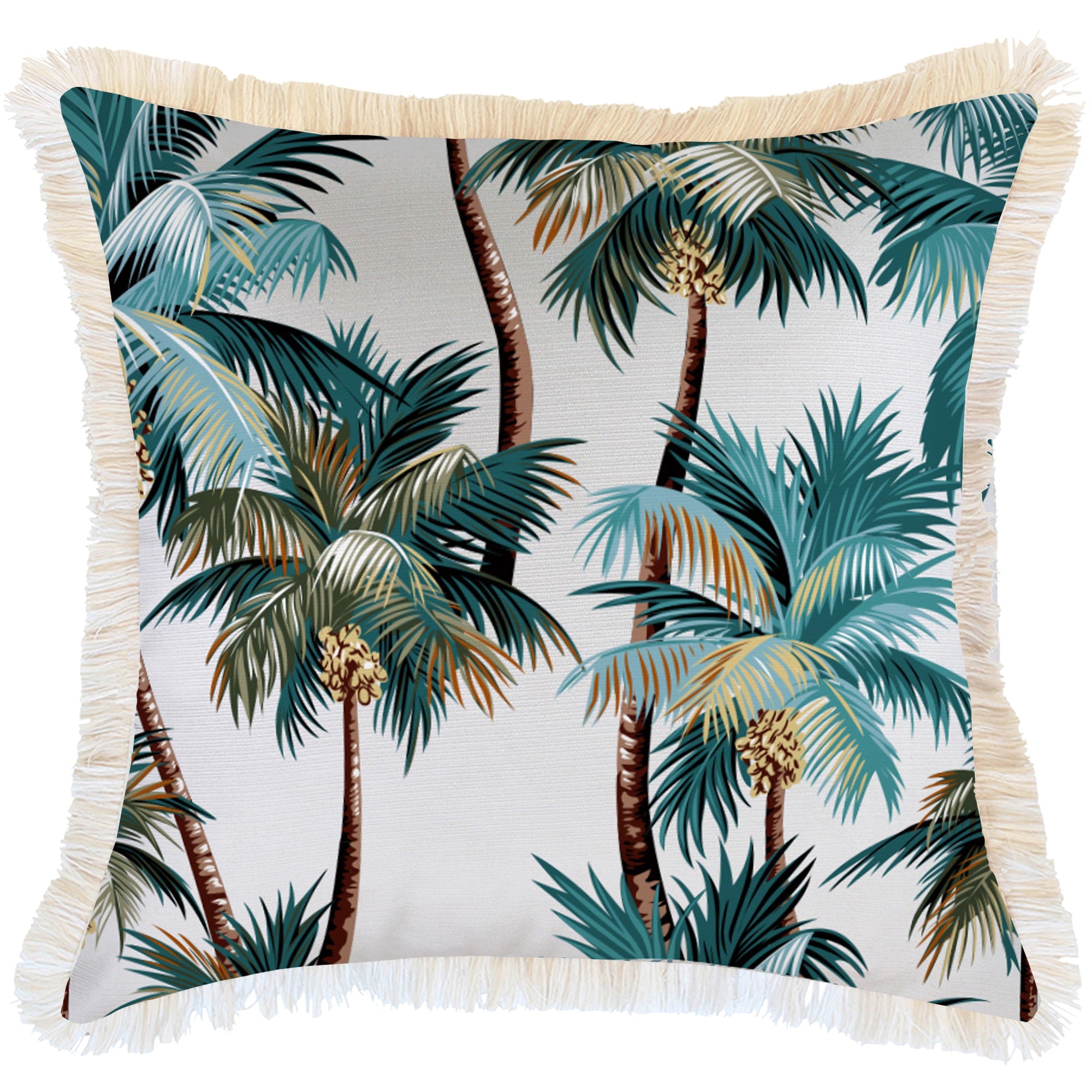 Cushion Cover - Coastal Fringe Natural - Palm Trees White - 60cm x 60cm