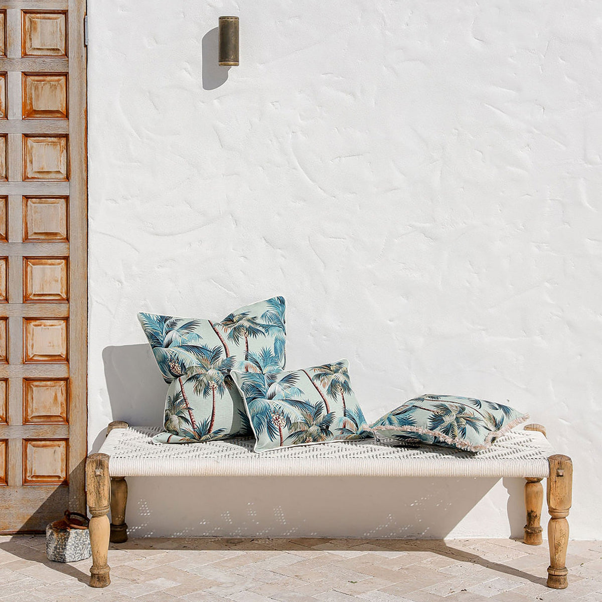 Cushion Cover - With Piping - Palm Trees Seafoam - 60cm x 60cm