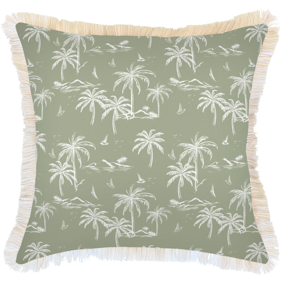 Cushion Cover - Coastal Fringe Natural - Postcards Sage - 60cm x 60cm