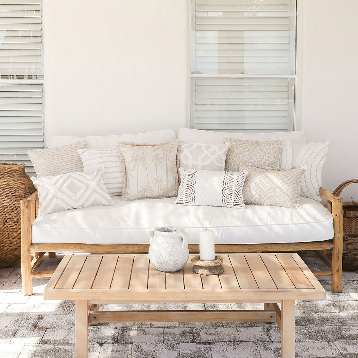 Cushion Cover - Coastal Fringe - Tall - Palms - Beige - 60cm x 60cm