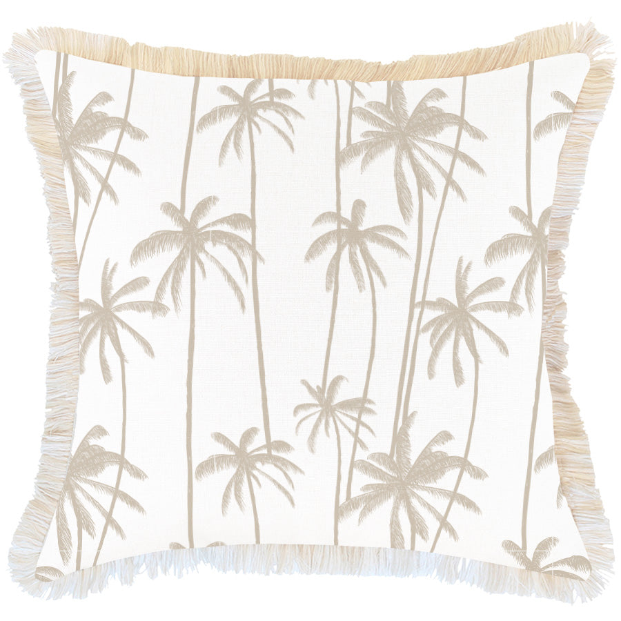 Cushion Cover - Coastal Fringe - Tall - Palms - Beige - 60cm x 60cm