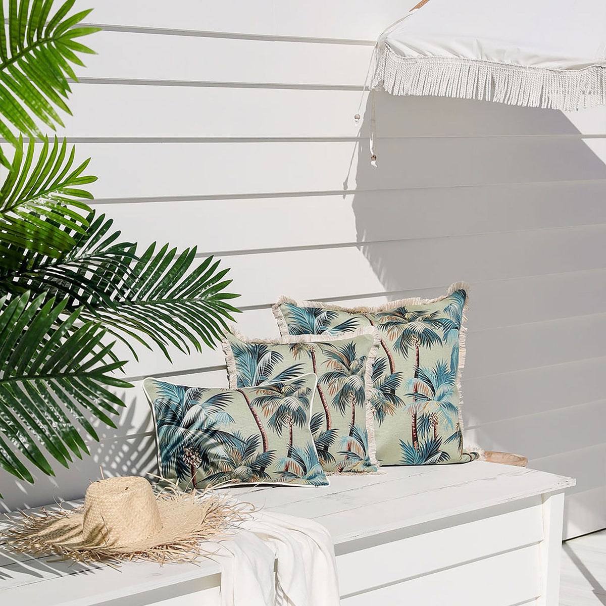 Cushion Cover - Coastal Fringe - Palm Trees Sage - 45cm x 45cm